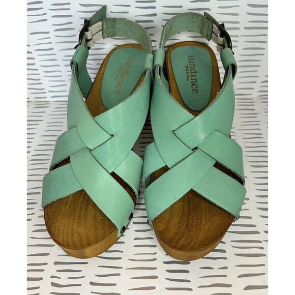 Sundance Italian Leather Denira Platform Slingback Sandal Mint Green‎ Size 6.5 - Picture 5 of 7